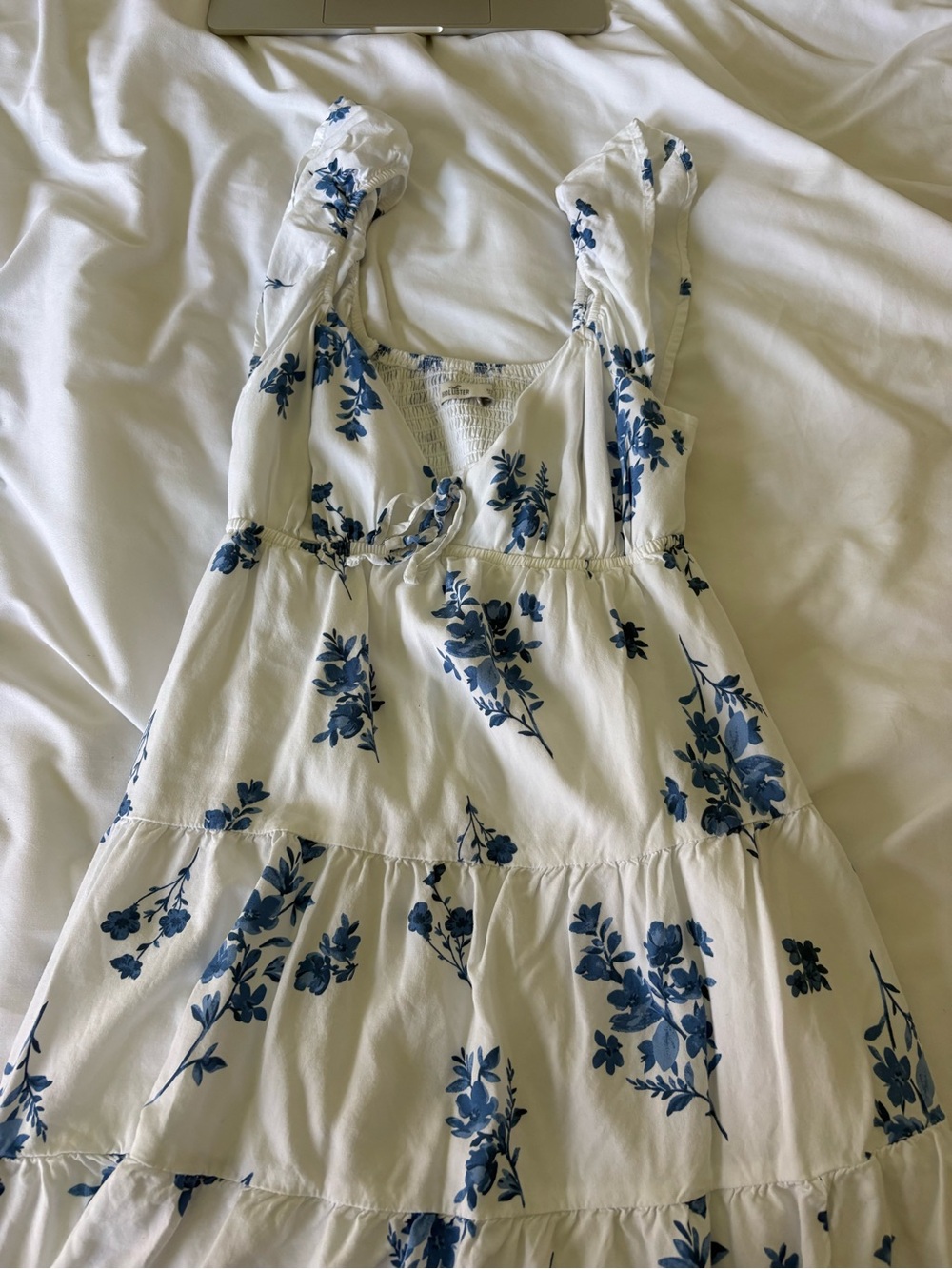 Hollister White Sundress with Blue Botanical Print